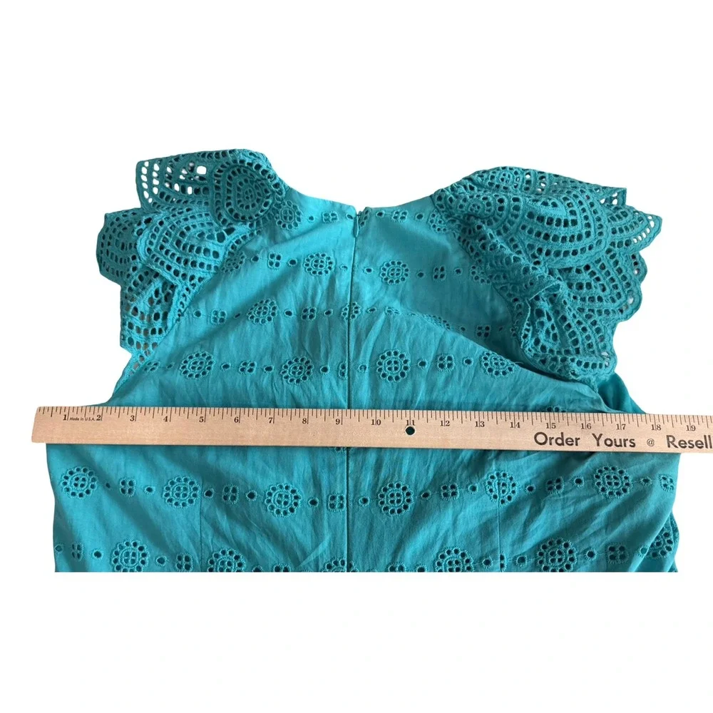Antonio Melani Turquoise Eyelet Lace Midi Dress S10 Cotton Lined Flutter Sleeve - Picture 9 of 12